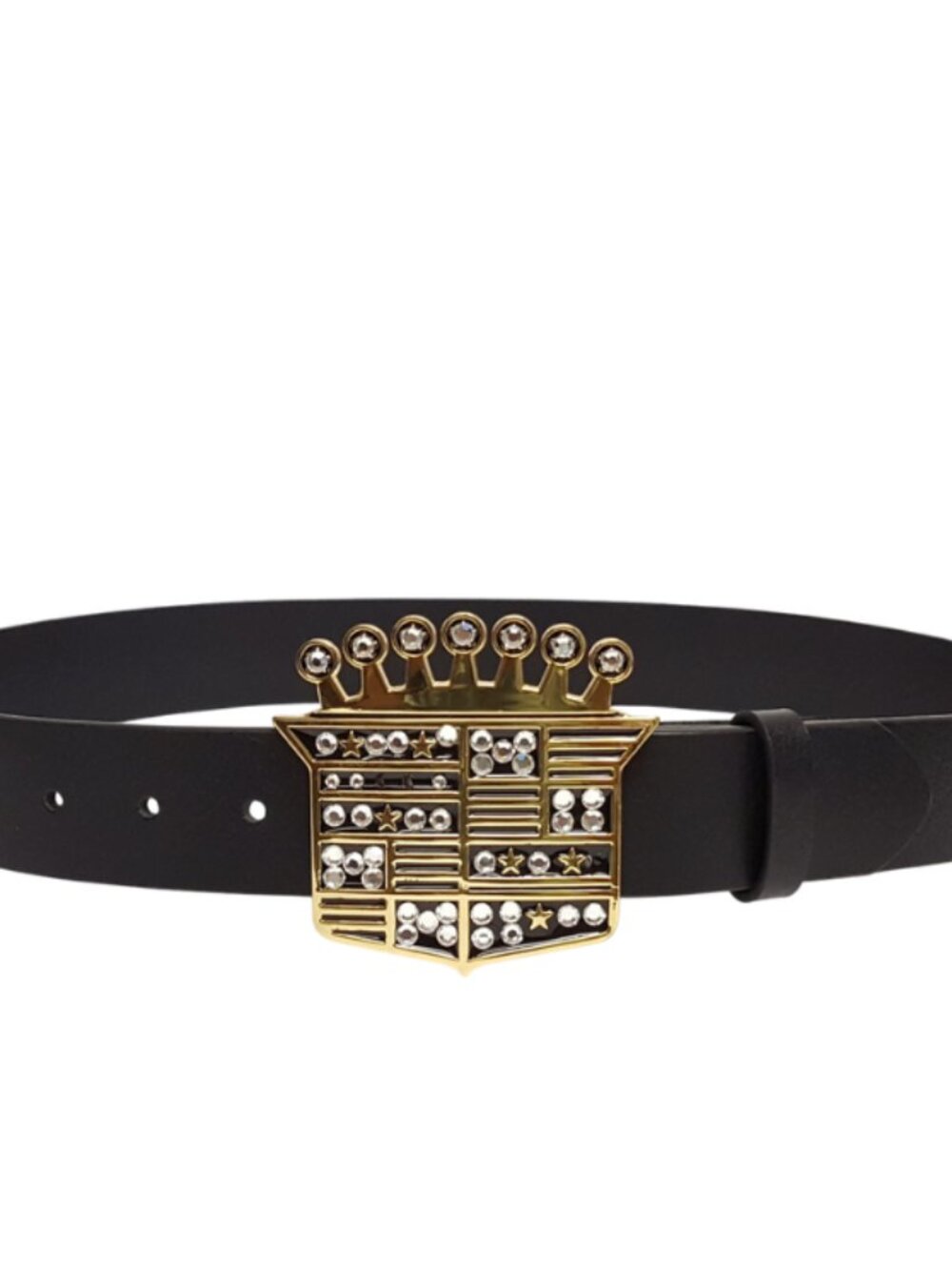 Unisex Statement Shiny Gold Shield Buckle  w. black leather belt